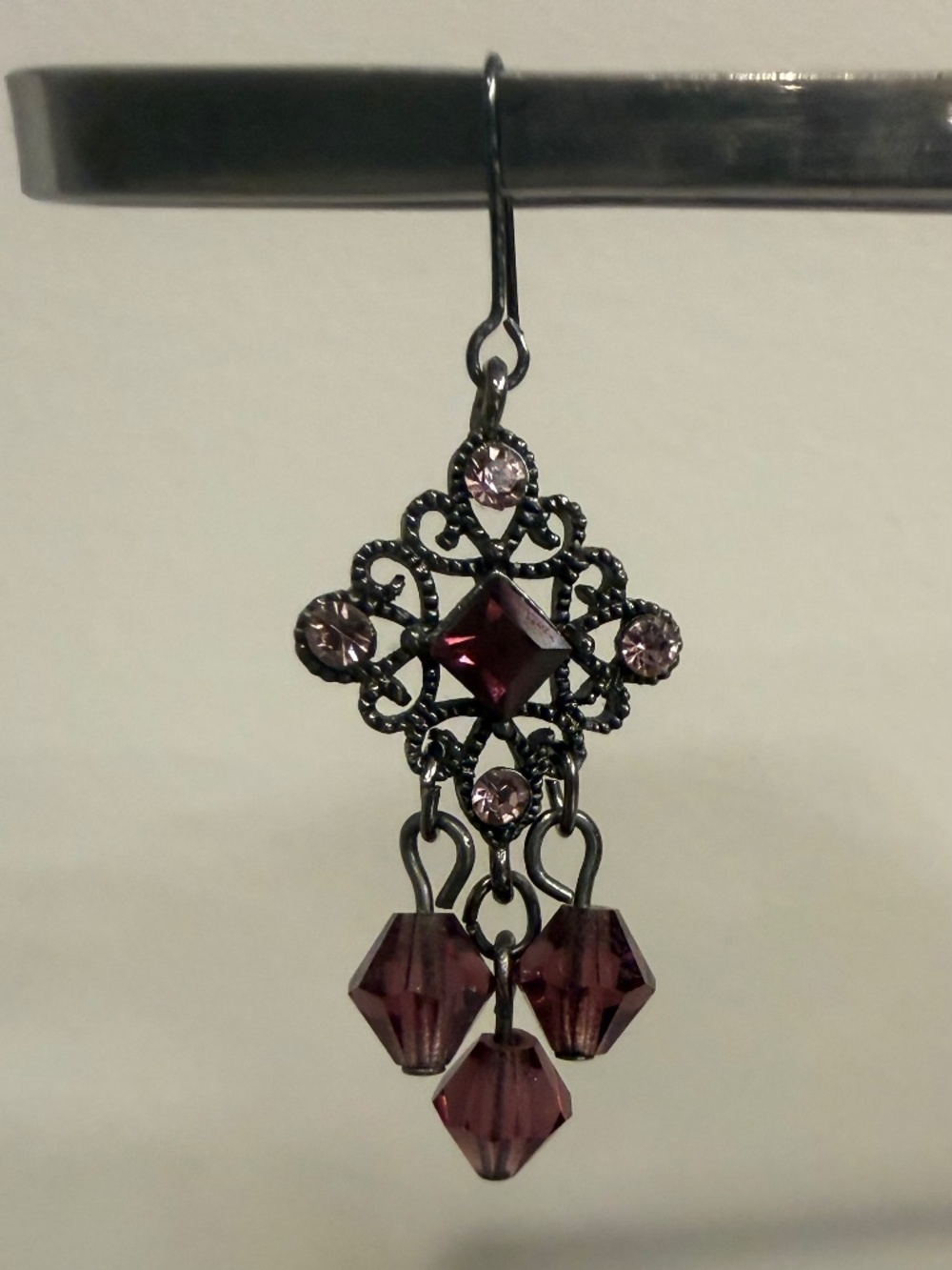 Vintage Style Boho Chandelier Earrings - Deep Purple Crystals